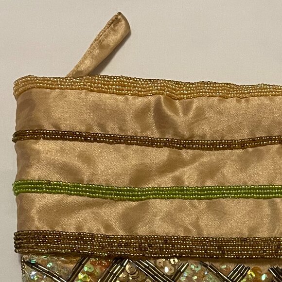 VINTAGE Christmas Stocking in Gold Satin with Sequins and Beads Exc.Condition - Picture 6 of 6
